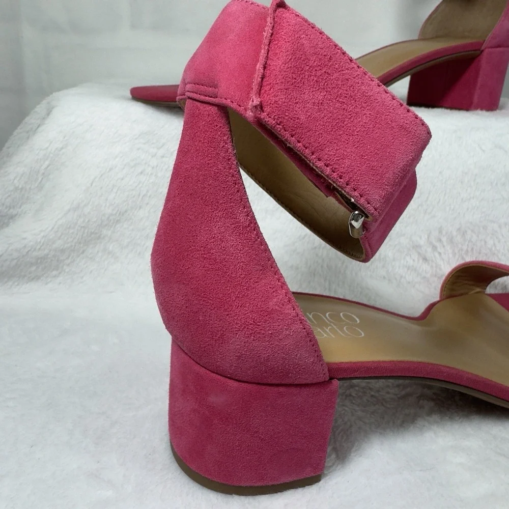 Franco Sarto L-Rosalina Open‎ Toe Pink Block Heel Women Sandals Size 9.5 M